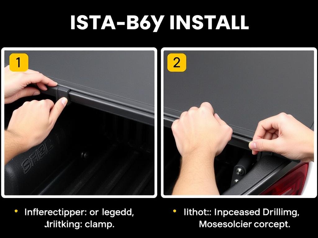 Installation process of YITAMOTOR tonneau cover showing clamp system
