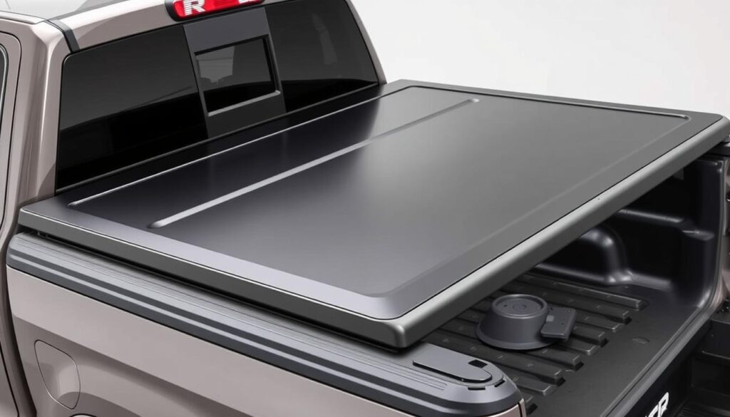 YITAMOTOR Low-Profile Hard Quad-Fold Truck Bed Tonneau Cover installed on truck