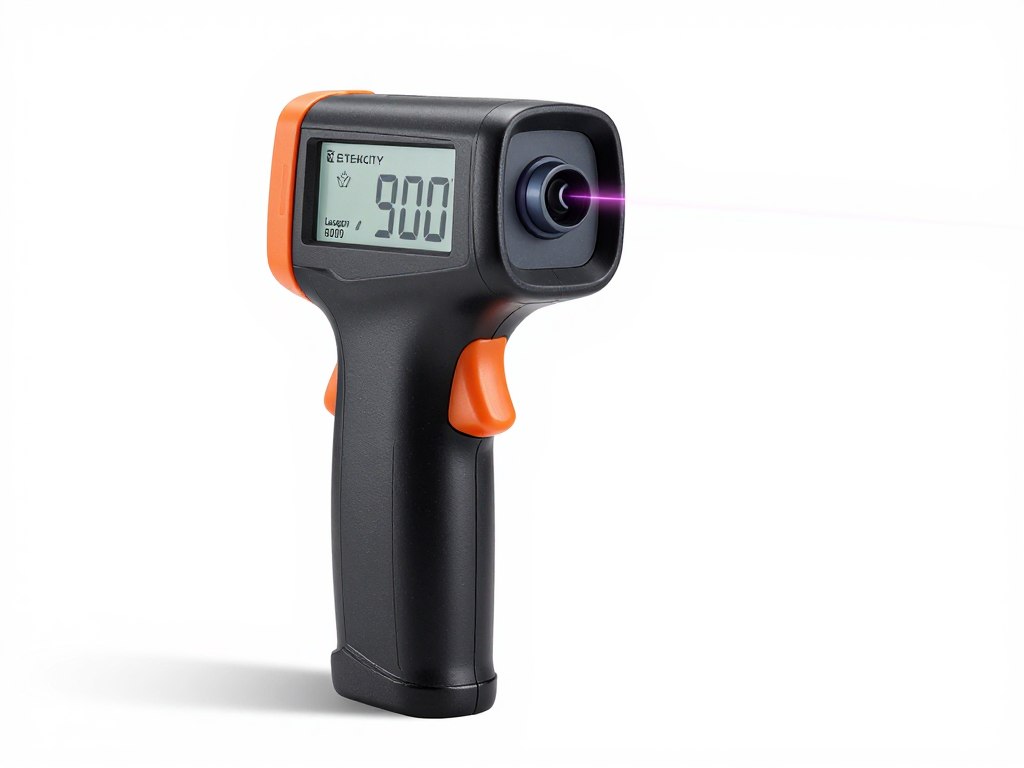 Etekcity Lasergrip 800 infrared thermometer being used to measure a cooking surface