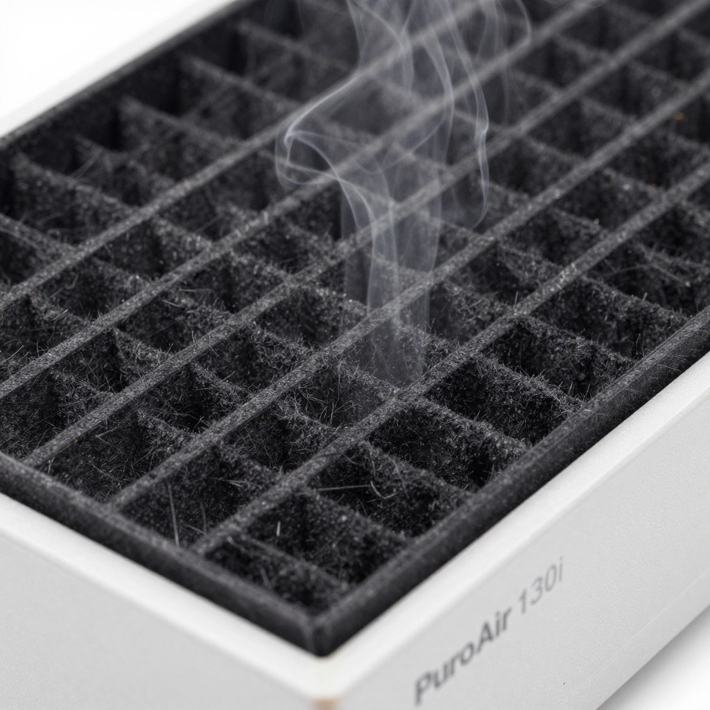 PuroAir 130i activated carbon filter layer absorbing odors and VOCs
